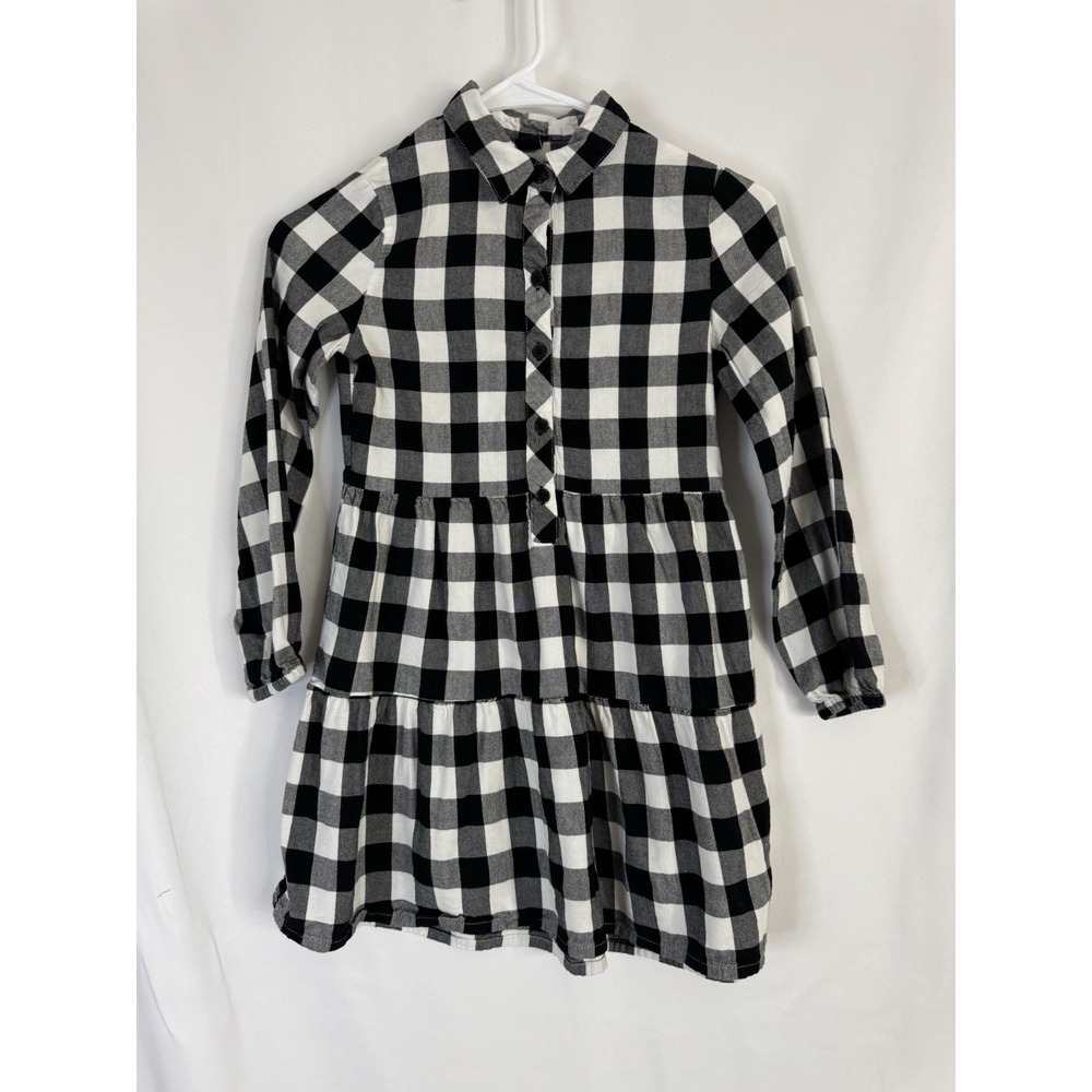 Star Ride Girls Buffalo Plaid Dress Size 8/10‎ Black & White Long Sleeve Buttons